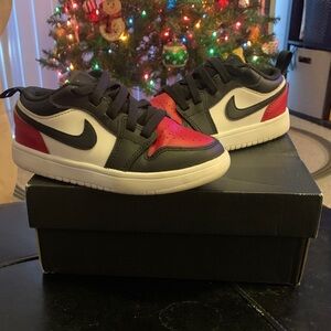 Air Jordan 1s Black, Red, and White Kids' Sneakers 12c